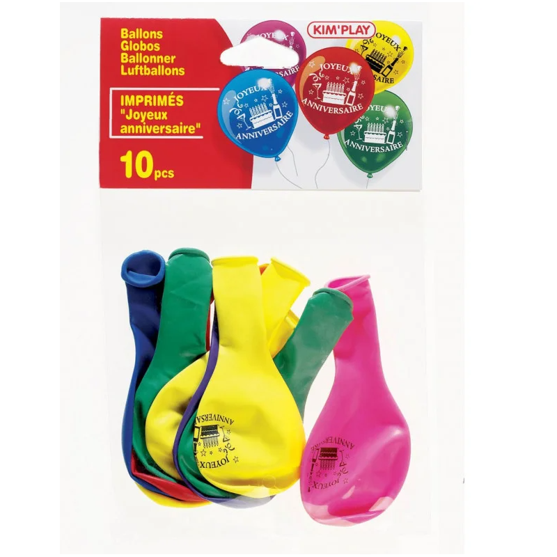 Kim Play - Sachet de 10 ballons imprimés - Joyeux anniversaire
