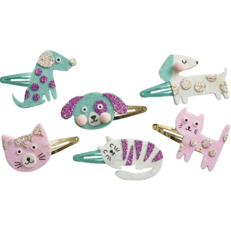 Janod - Loisirs créatifs - Coffret de 6 barrettes pailletées à créer - Little pets