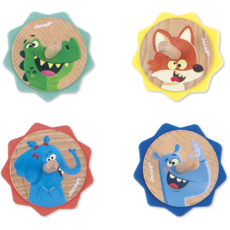Janod - Jouet en bois enfant - Toupies Crocodile Applepop - Coloris aléatoire