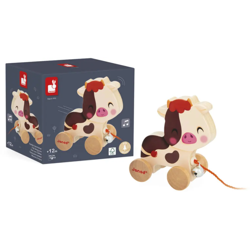 Janod - Jouet en bois pour enfant - Vache à promener