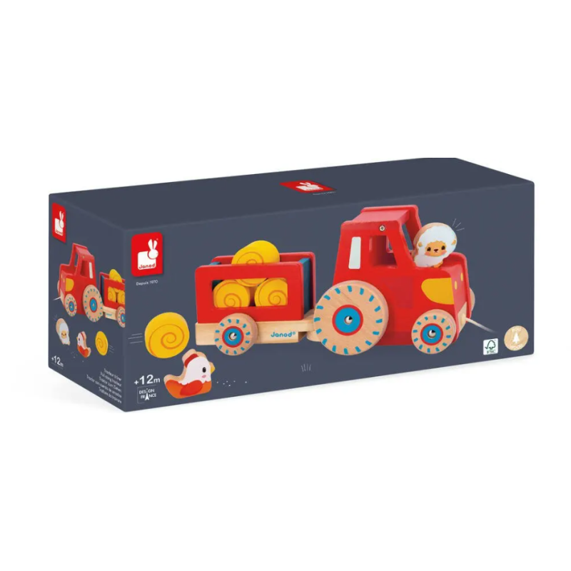 Janod - Jouet en bois pour enfant - Tracteur à tirer de la ferme