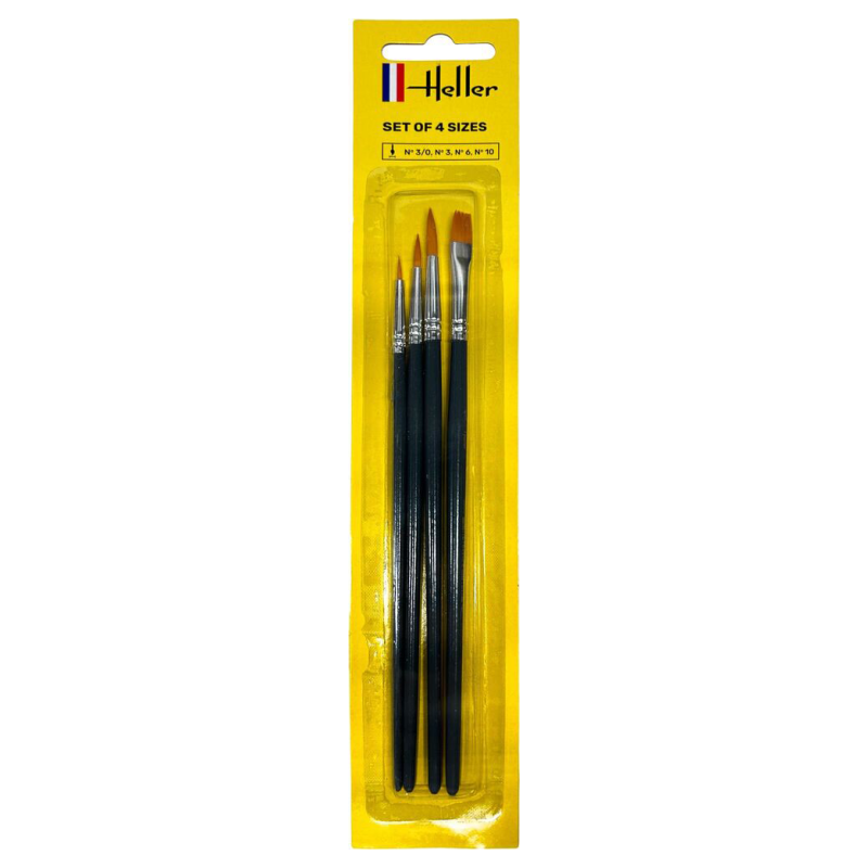 Heller - Blister de 4 pinceaux - Numéros 3/0, 3, 6, et 10