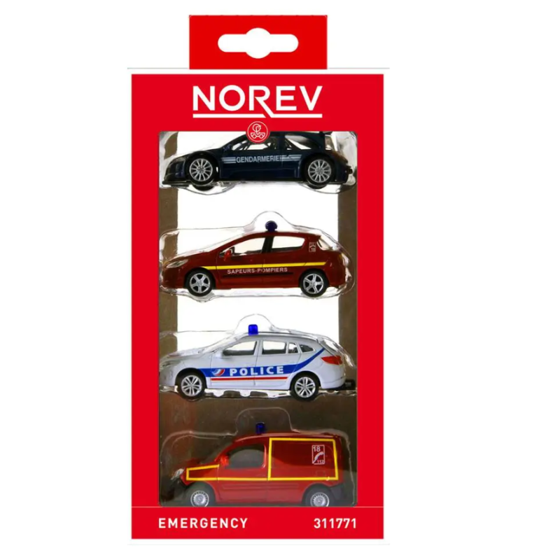Norev - Véhicule miniature - Blister de 4 voitures emergency police pompiers -