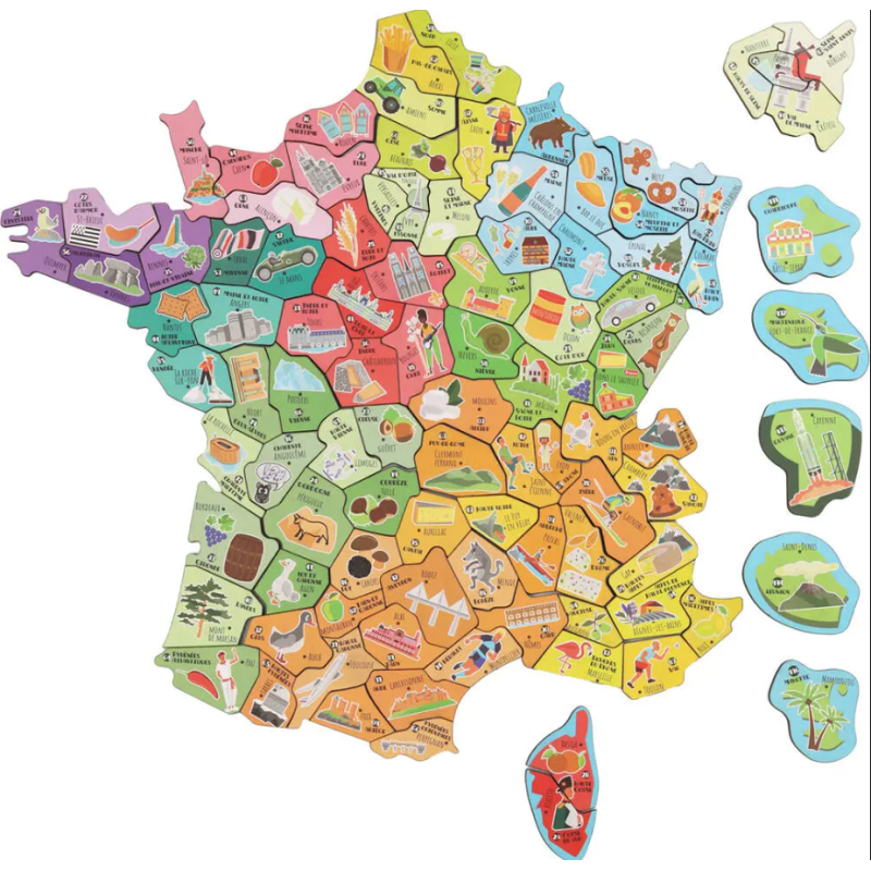 JeuJura Magnets bois Carte de France ? Puzzle magnétique 100 pièces éducatif