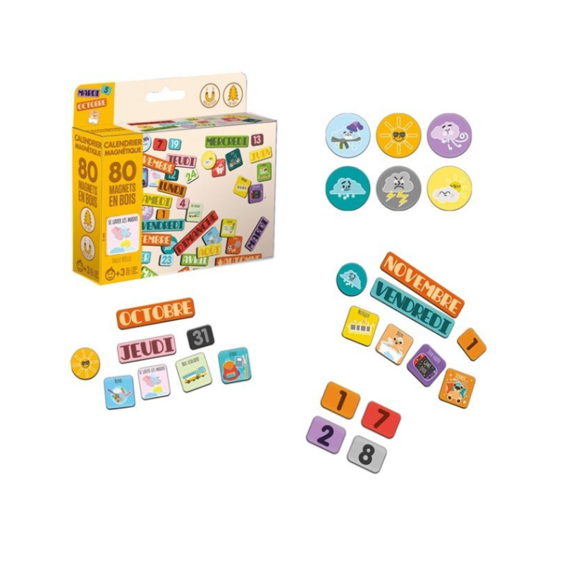 JeuJura Magnet Bois Calendrier ? 80 pièces éducatives ? Jeu éveil enfants dès 3 ans