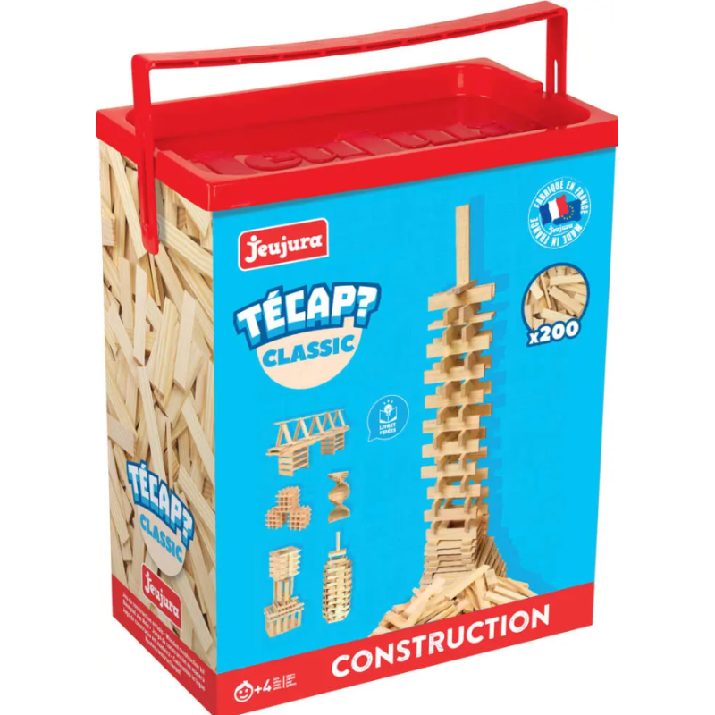 Jeujura Técap Classic ? Jeu de construction & équilibre 200 pièces ? Baril bois