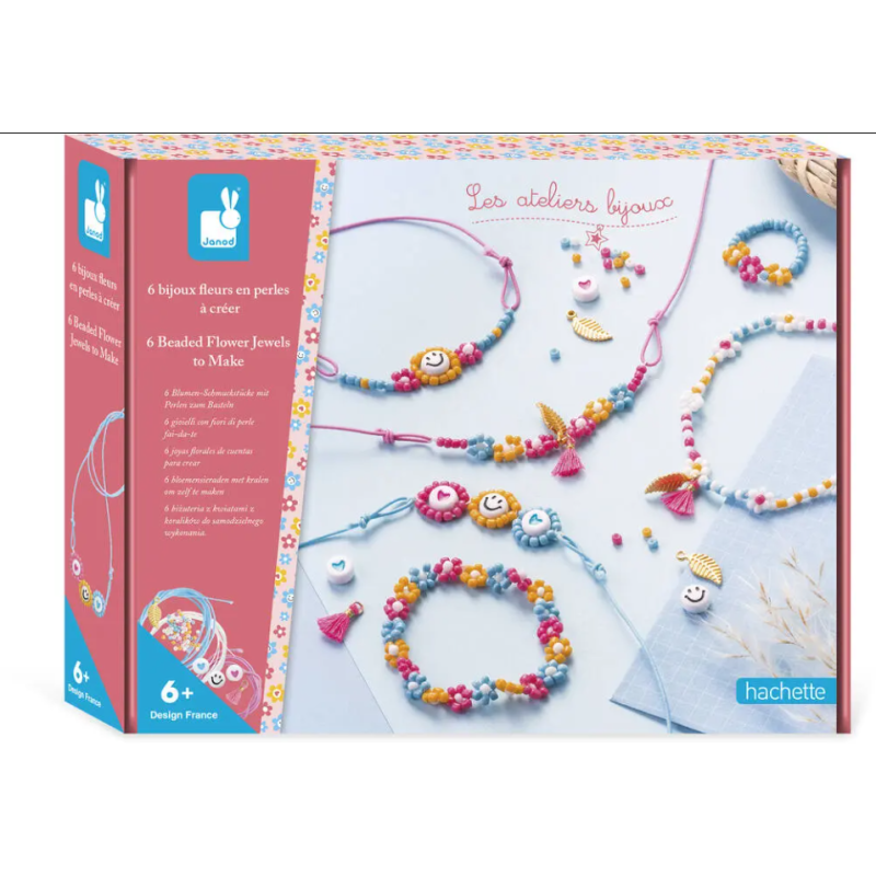 Janod - Loisirs créatifs - Kit 6 bijoux fleurs en perles à créer