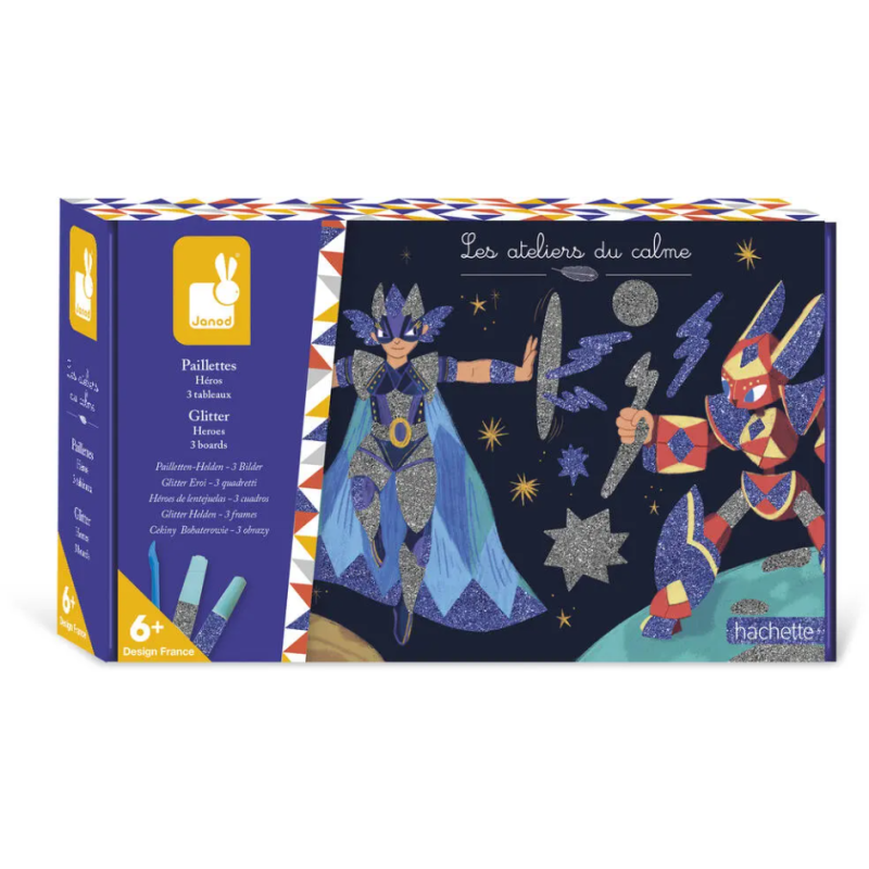 Janod - Loisirs créatifs - 3 Tableaux à pailleter - Héros