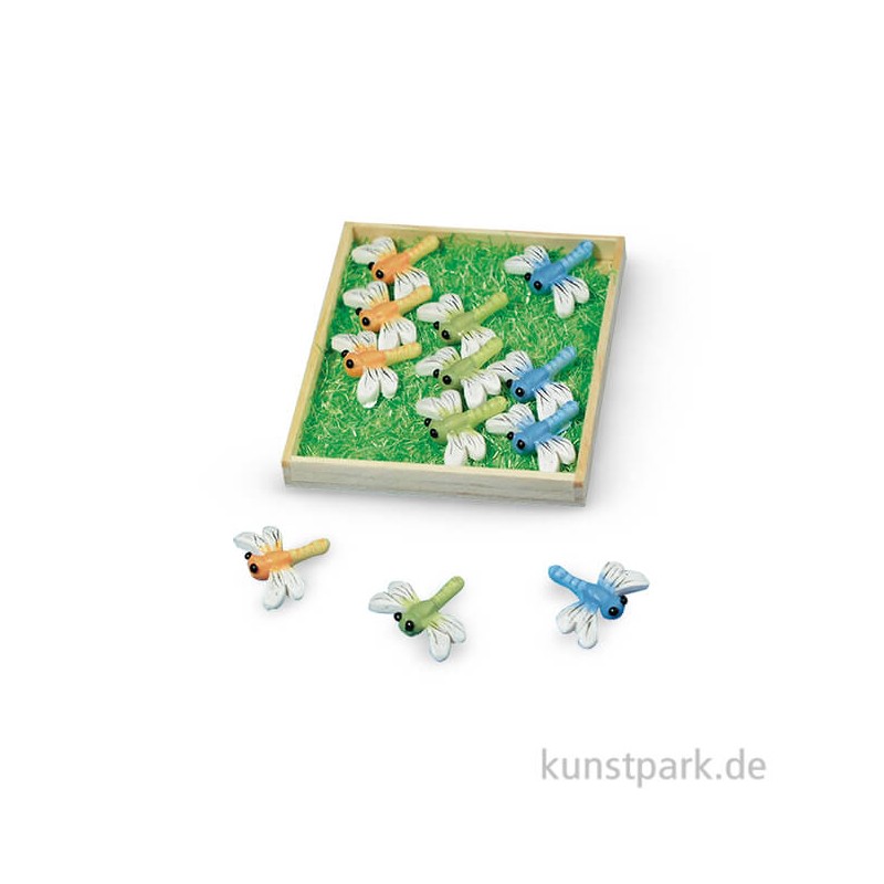 Rayher - Boîte de 12 petites libellules décoratives - Coloris assortis - 2 cm