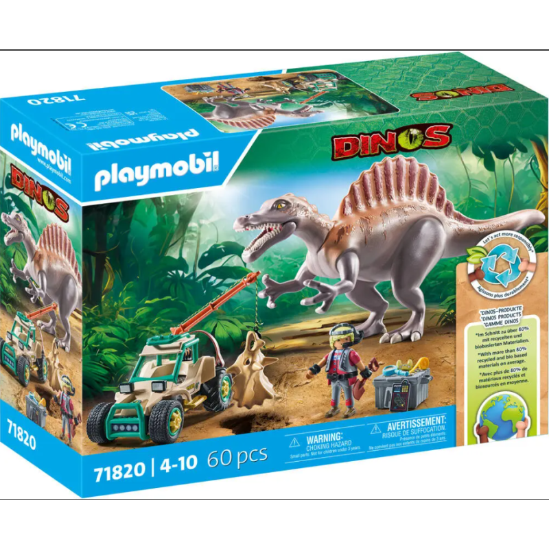 Playmobil - 71820 - Dinos - Spinosaure et chercheur avec véhicule à grue