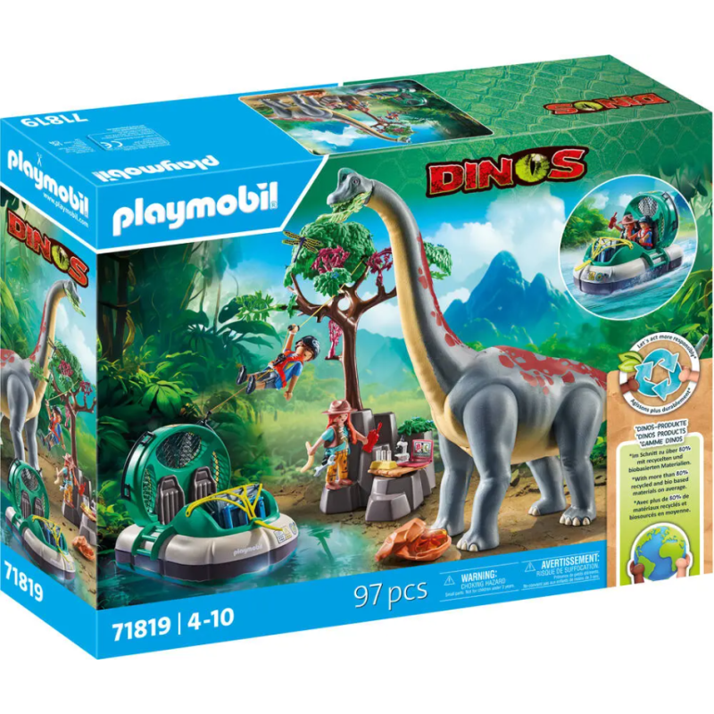 Playmobil - 71819 - Dinos - Brachiosaure avec explorateurs et aéroglisseur