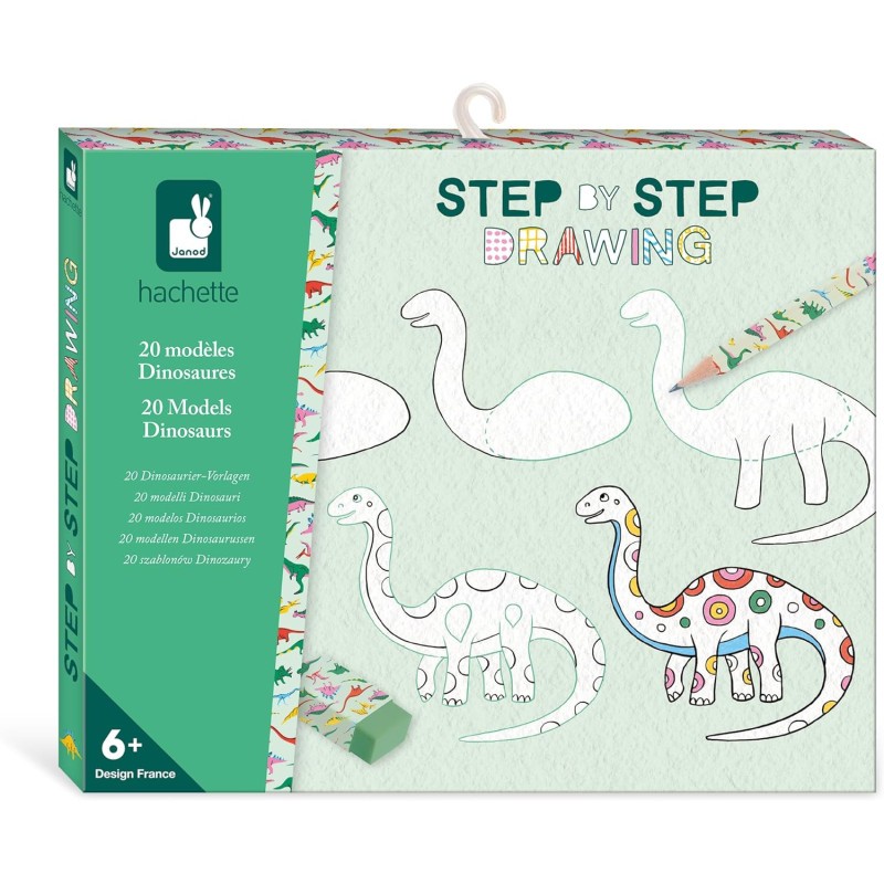 Janod - Apprenez à dessiner avec 20 modèles dinosaures