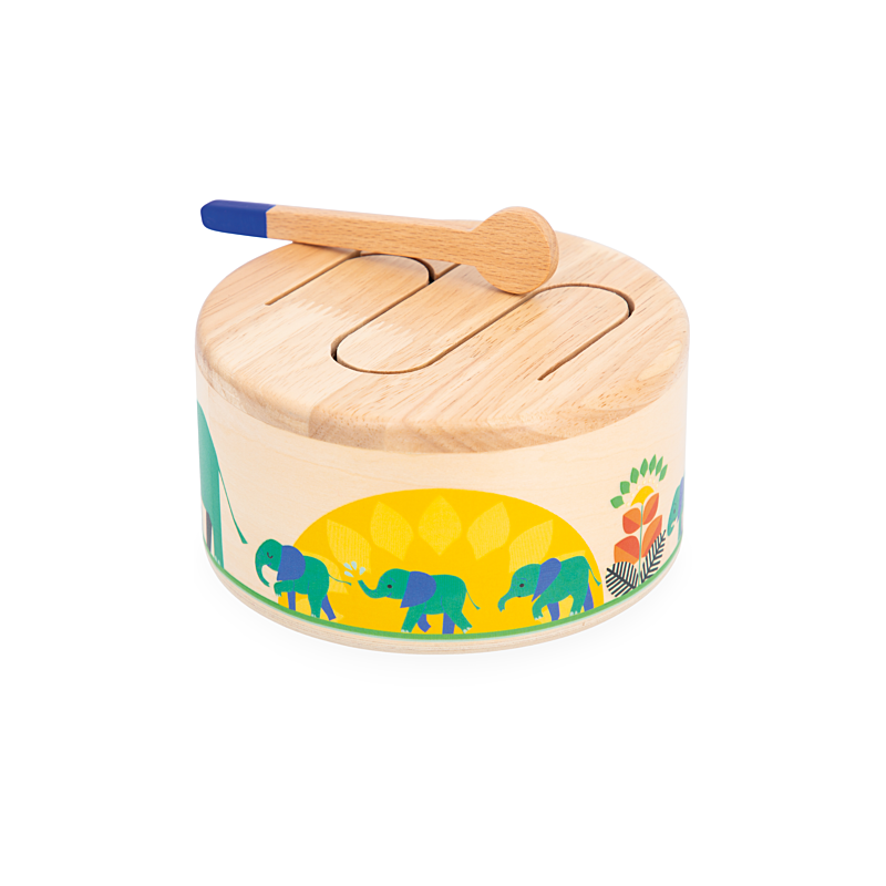 Janod - Petit tambour en bois avec baguettes Gioia
