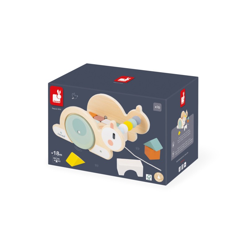 Janod - Chariot en bois de 16 cubes - Escargot