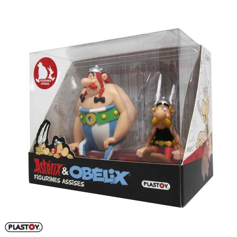 Plastoy - Figurine de collection - Astérix et Obélix assis - 13cm