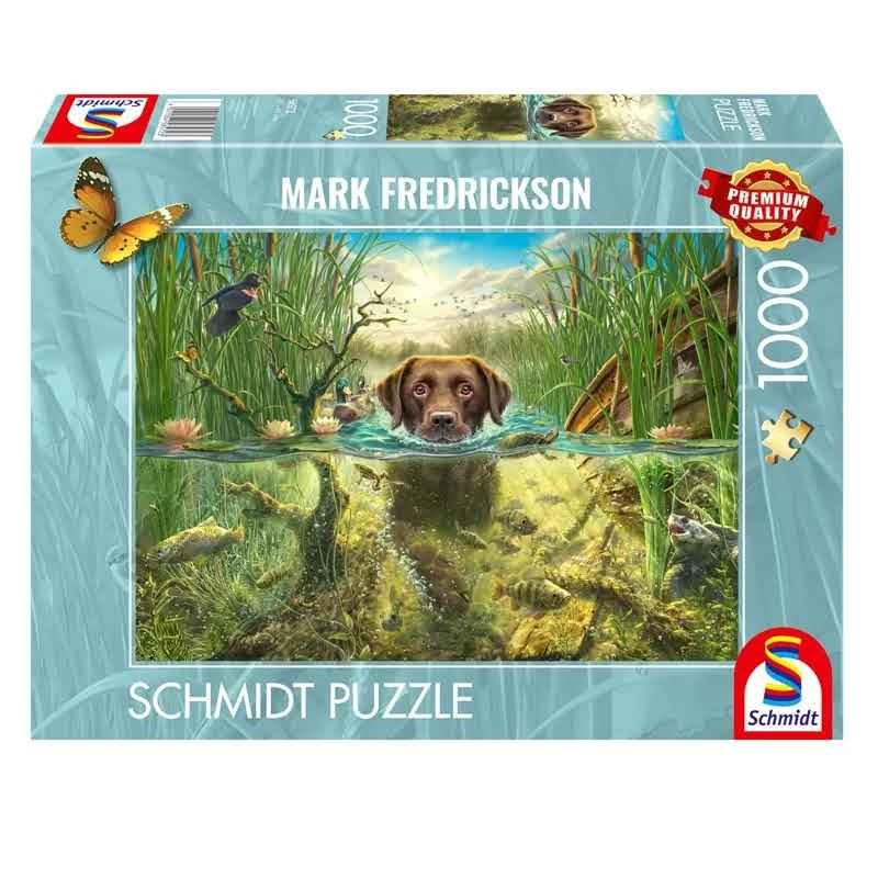 Schmidt - Puzzle 1000 pièces - Labrador chocolat à la baignade