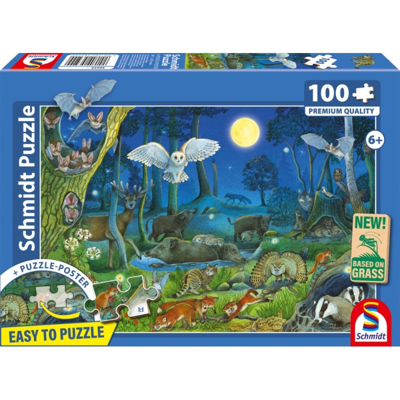 Schmidt - Puzzle 100 pièces - Animaux dans la forêt nocturne
