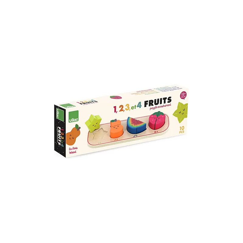 Vilac - Puzzle encastrement en bois - 4 fruits