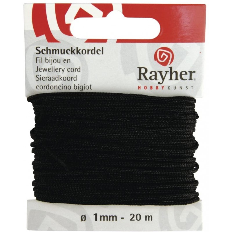 Rayher - Carte de cordon pour bijou - Noir - 1mm x 20 mètres