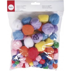 Rayher - Blister de 100 pompons à enfiler - Couleurs assorties - 4 tailles