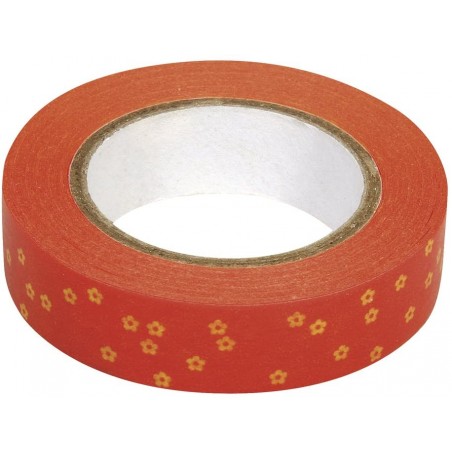 Rayher - Rouleau de washi tape - Orange fleurs jaunes - 15 mm x 15 mètres