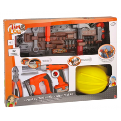 Jeu d'imitation - Coffret à outils - 30 pièces, ceinture et casque de chantier enfant