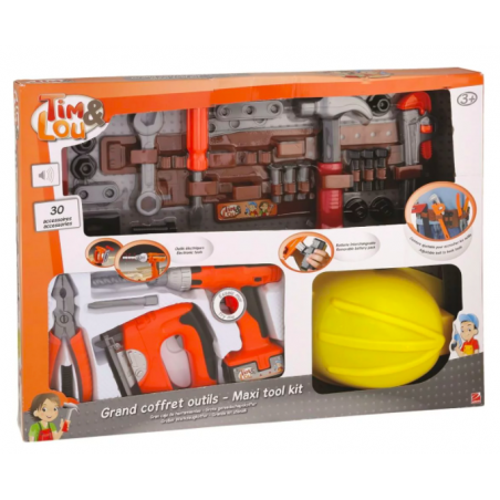 Jeu d'imitation - Coffret à outils - 30 pièces, ceinture et casque de chantier enfant