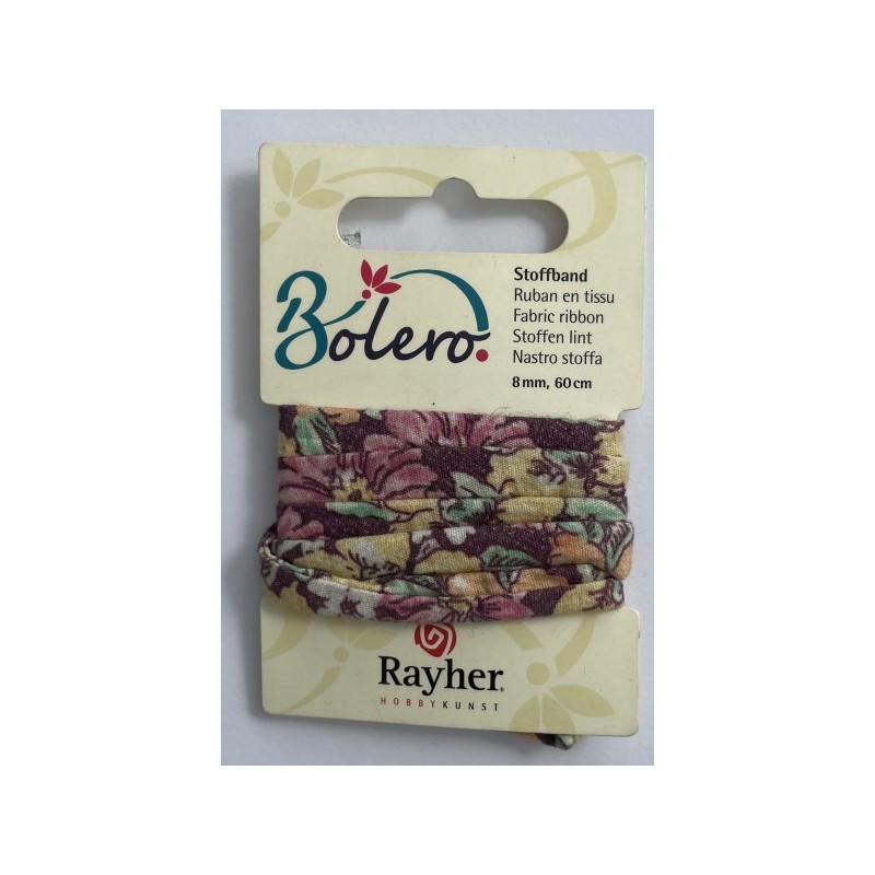 Rayher - Ruban en tissu sur carte - Motif fleurs - 8 mm x 60 cm
