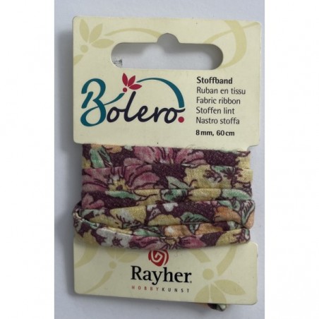 Rayher - Ruban en tissu sur carte - Motif fleurs - 8 mm x 60 cm