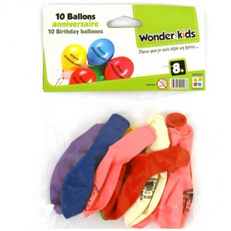 Sachet de 10 ballons imprimés - Anniversaire