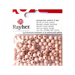Rayher - Sachet de 115 perles en bois poli - Rose - 6 mm