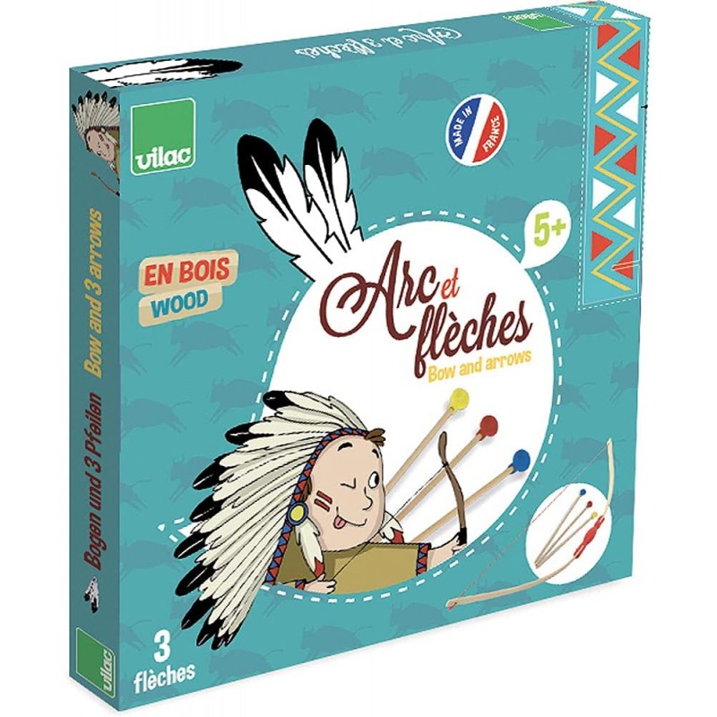 Vilac - Jeu d'imitation - Arc en bois démonté avec 3 flèches en bois