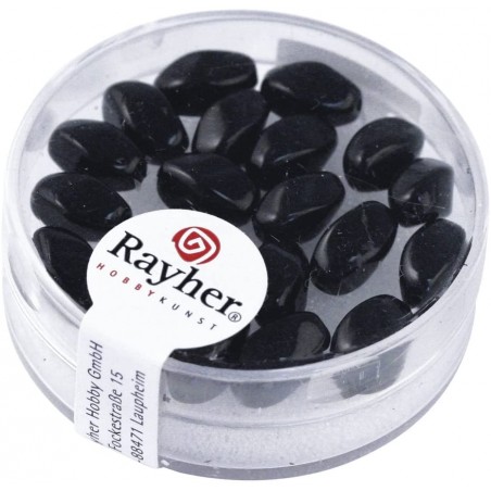 Rayher - Boîte de 20 perles olives en verre - Renaissance - Noir - 9x6 mm