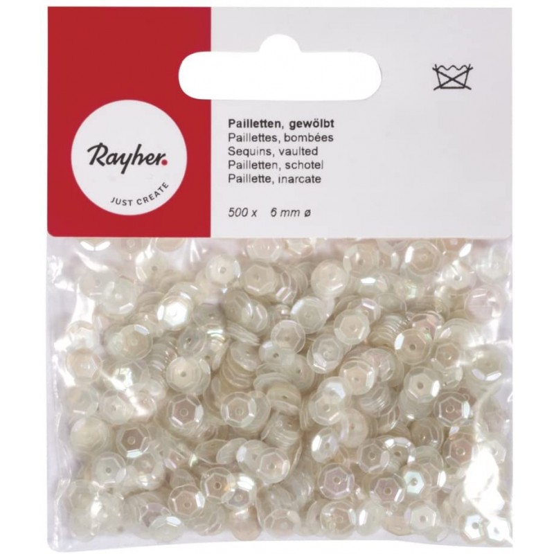 Rayher - Blister de 500 paillettes bombées percées sequin - Cristal - 6 mm