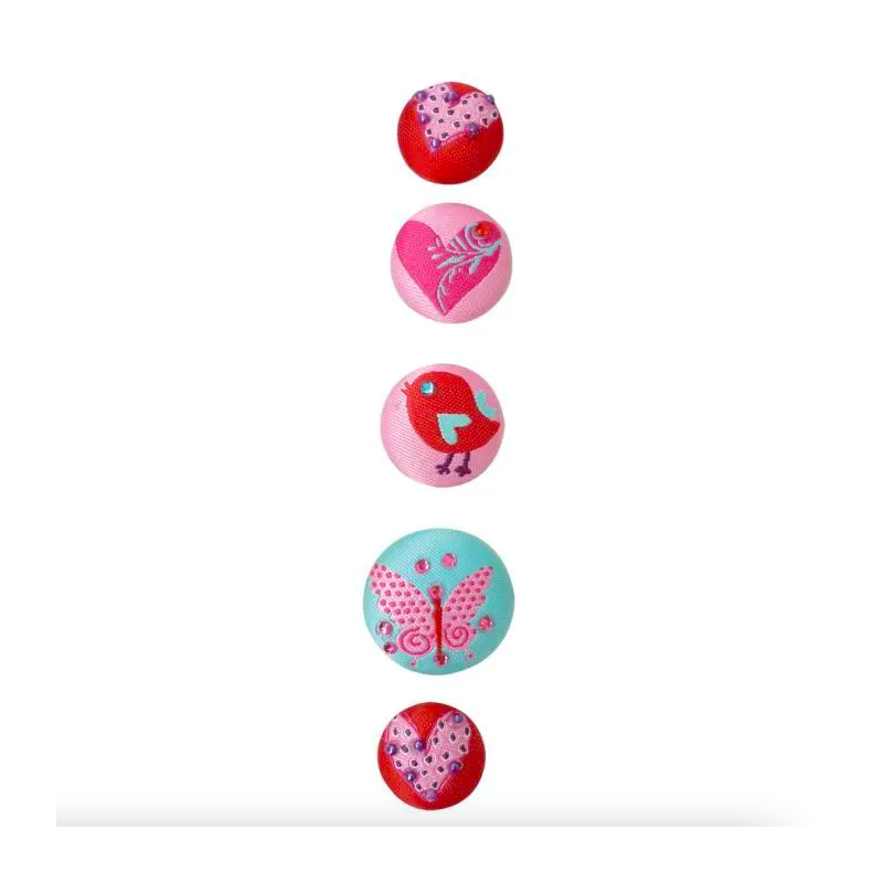 Magnet tissu 20 mm - Coeur et motif - 5 pièces - Graines créatives
