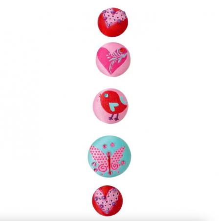 Magnet tissu 20 mm - Coeur et motif - 5 pièces - Graines créatives