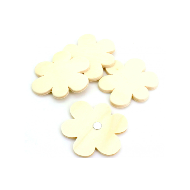 PWI - 4 magnets fleur en bois à décorer 5 cm