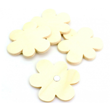 PWI - 4 magnets fleur en bois à décorer 5 cm