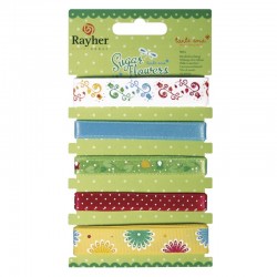 Rayher - Blister de 5 rubans assortis - Motifs fleurs colorées - 90 cm