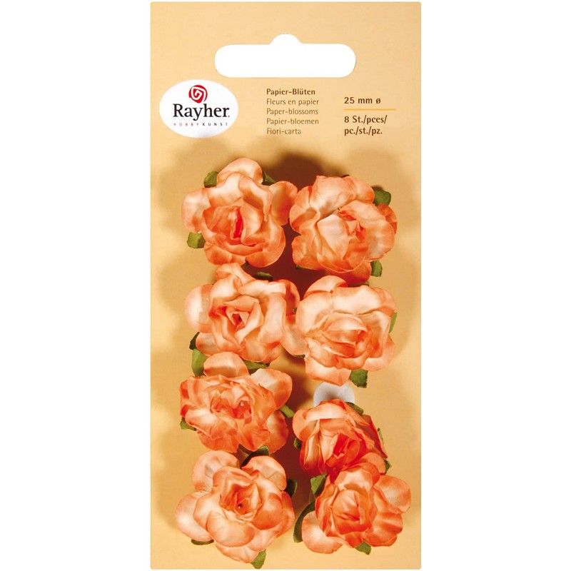 Rayher - Blister de 8 fleurs roses en papier - Orange - 15 mm