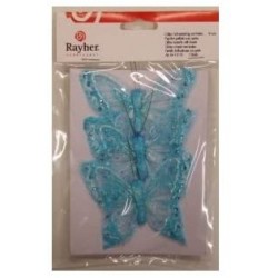 Rayher - Blister de 3 papillons pailletés - Turquoise