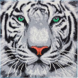 CRYSTAL ART- Kit Tableau de Broderie à diamanter Blanc, 30 x 30 cm, Tigre des neiges