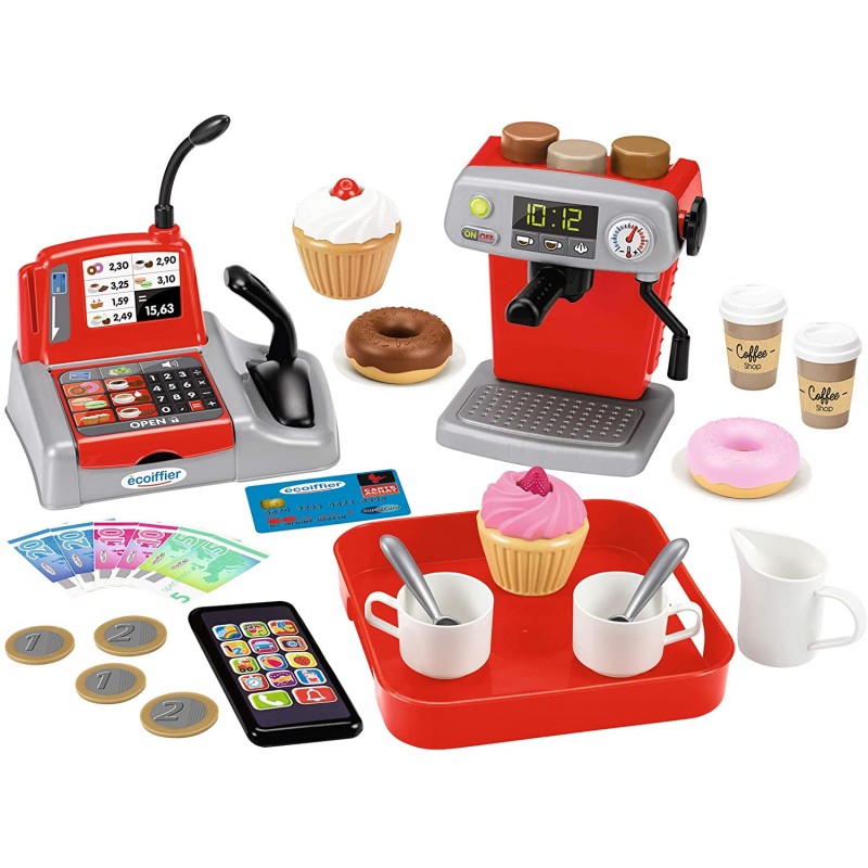 Ecoiffier - Jeu d'imitation - Coffret avec machine à café, caisse enregistreuse et accessoires