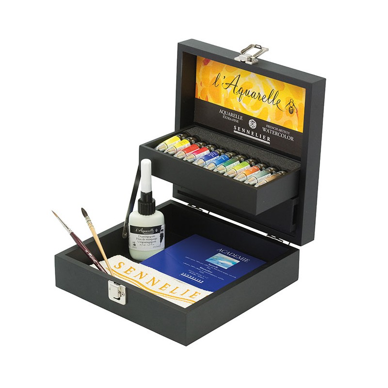 SENNELIER Coffret bois noir l'Aquarelle extra-fine 11 tubes x 10 ml