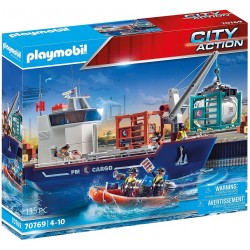 Playmobil - 70769 - Le cargo - Grand cargo avec bateau de douaniers