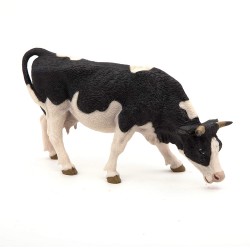 Papo - Figurine - 51150 - La vie à la ferme - Vache noire et blanche broutant