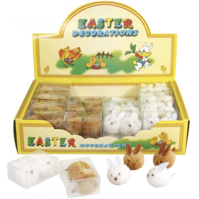 Rayher - Boîte de 2 petits lapins en peluche pour décoration - 3x3,5x2,5 cm
