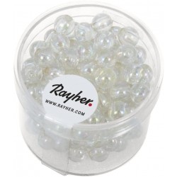 Rayher - Boîte de 135 perles en verre - Blanc irisé - 6 mm