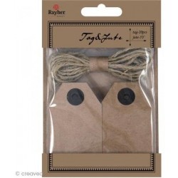 Rayher - Blister de 20 étiquettes en kraft - 4,5 x 7,5 cm - Avec ficelle