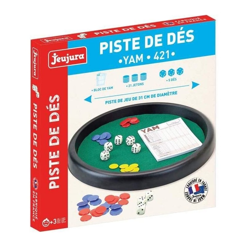 Jeujura des-yam-421-Diamètre 31 cm Dés-Yam-421 : Piste 5 dés, 21 jetons et 1 Bloc de Yam